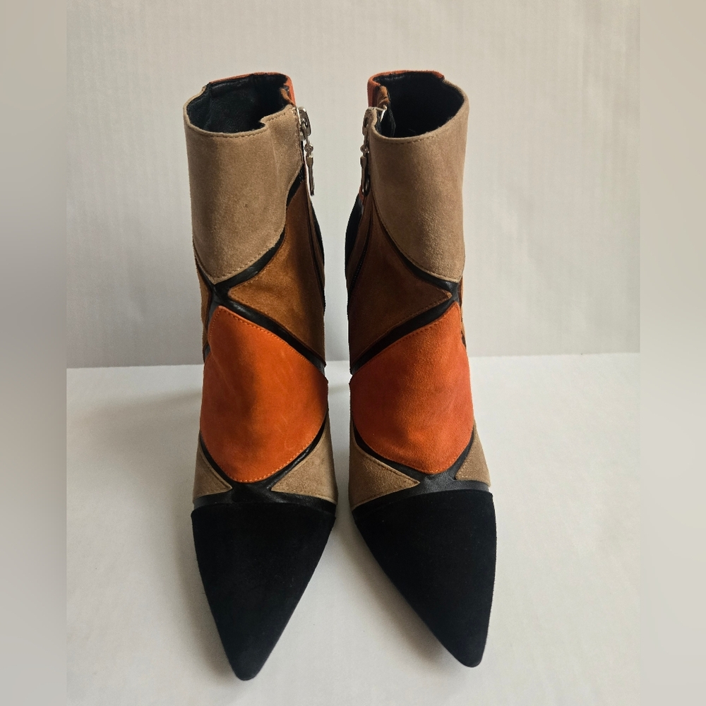 Brantano, Stylish Colorblock Ankle Boots - Black, Orange, Tan, Sizd 8